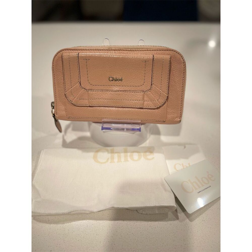 Chloe Women's Zip-Around Wallet Pink Leather with Logo Accents